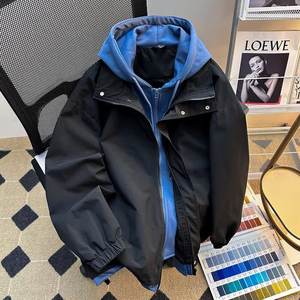 Veste décontractée polyvalente pour <span class=keywords><strong>homme</strong></span>, coupe-vent, imperméable, à capuche, en polyester, style streetwear, avec fermeture éclair, traitement anti-plis, couleur unie - Product Image 2