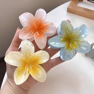 Pinzas de <span class=keywords><strong>Pelo</strong></span> con Flor de Plumeria Hawaiana de 8cm, Pinzas Grandes Estéticas de Gelatina Tropical, Accesorios de Playa de Verano para Mujer - Product Image 6