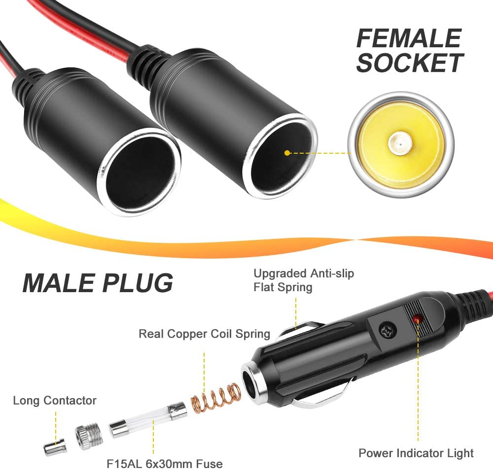 12v cigarette plug wiring 12V Cigarette Lighter Plug with 2 Sockets & 30CM Wires