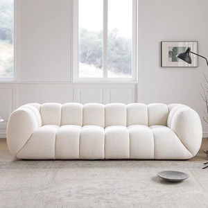 Cremefarbenes Lammkaschmir-Sofa für Wohn- und Schlafzimmer. Ein Marshmallow-ähnliches Stoffsofa. - Product Image 2