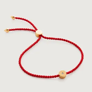 Neuankömmling Großhandel Red String Woven Cubic Zircon Linear Solo Freundschaft Diamond Gold verstellbares Armband für Frauen