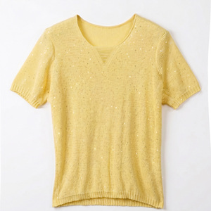 Wholesale <strong>Women's</strong> Light Blue Sequin Knitted T-shirt Shiny Short Sleeve Summer Knitwear Elegant <strong>Sparkly</strong> <strong>Jumper</strong> Top - Product Image 4