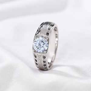 Herren Runder Moissanit-<span class=keywords><strong>Ring</strong></span> Breiter Silberbeschichteter Verlobungs- und Ehering für Männer-Schmuck - Product Image 1