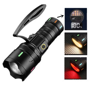 Siêu sáng <span class=keywords><strong>Led</strong></span> mạnh mẽ 30 Wát <span class=keywords><strong>Led</strong></span> 8000mAh pin hợp kim nhôm cầm tay đèn pin với màu vàng và màu đỏ đèn hậu - Product Image 1