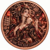 Pièce commémorative en cuivre fin 999 de 1 oz, représentant une jeune femme japonaise en kimono Oiran et des fleurs de cerisier, colorée, objet de collection, souvenir, objet de présentation, cadeau