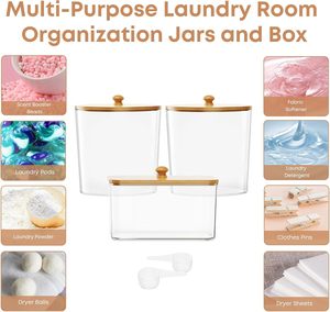 3 Pack Large <b>Plastic</b> Organizer Laundry Room Detergent Storage Organization and <b>Container</b> Jars with <b>Lids</b> - Product Image 3