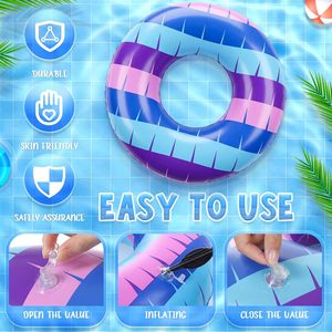 4 Pack Blue Purple Pink Striped <b>Inflatable</b> Swim Rings <b>for</b> <b>Pool</b> Beach - Product Image 3