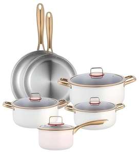 Ensemble <span class=keywords><strong>de</strong></span> casseroles professionnel <span class=keywords><strong>de</strong></span> luxe en acier inoxydable allemand à induction, 10 pièces, <span class=keywords><strong>haut</strong></span> <span class=keywords><strong>de</strong></span> <span class=keywords><strong>gamme</strong></span>, antiadhésif - Product Image 1