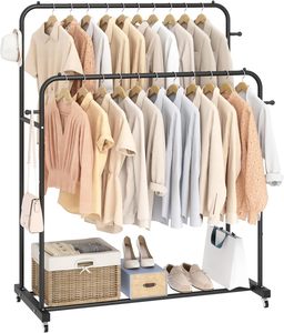 تصميم جديد مزدوج قضبان توفير مساحة الملابس المعلقة مع عجلات - Product Image 2