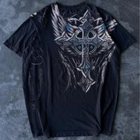 T-shirt Streetwear Homme Tendance à Épaules Dénudées, 280g, 100% Coton, Imprimé Wax, Effet Délavé, Épissé, Manches Courtes, DTG, ODM/OEM