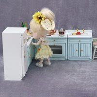 1:12 Kit Furnitur Dapur Rumah Boneka yang Dapat Dikombinasikan Secara Bebas Furnitur Miniatur Rumah Boneka Set Lemari Dapur Kayu Hadiah Anak-anak