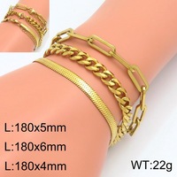 Ensemble de bracelets chaîne multi-styles en acier inoxydable, combinaison minimaliste chevrons et maillons cubains, bijoux de main unisexes, vente en gros