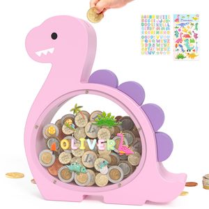 Summidate Tirelire dinosaure en bois multifonction moderne pour enfants et garçons, mignonne pour les tout-petits, pour l'épargne - Product Image 1