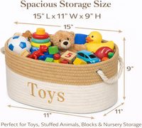 Panier à jouets rond moderne en corde de coton avec poignée 15x11x9, bac de rangement pour chambre d'enfant, salle de jeux, salon et salle de classe