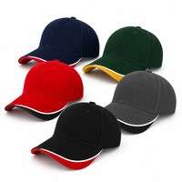 Casquette de baseball vierge avec visière contrastante, bord sandwich, boucle métallique réglable, couleur unie, vente en gros, logo personnalisé