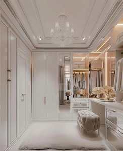 ตู้เสื้อผ้าห้องนอนห้องเก็บเสื้อคลุมทำจากไม้เนื้อแข็งดีไซน์หรูหราประตูกระจกสไตล์วิลล่า - Product Image 2