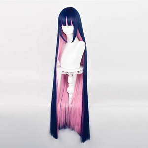 도매 스타킹 애니메이션 가발 코스프레 120cm 긴 스트레이트 블루 핑크 혼합 합성 스타킹 무정부 상태 코스프레 가발 파티 - Product Image 3