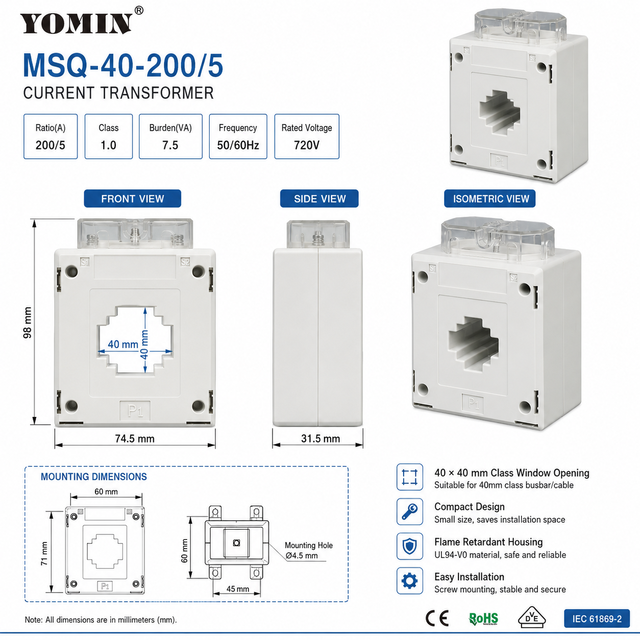 MSQ Type CT 220KV Input Voltage Transformer 110V Output Current Low Voltage Applications 220V Output Current Transformer CT