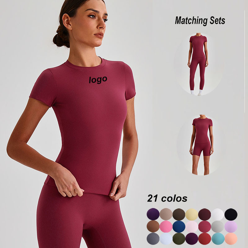 Wholesale Multicolor Women's T-shirts Short Sleeve Crewneck Slim Fit Sweatshirt Breathable Fitness Yoga Wear Running Sportswear