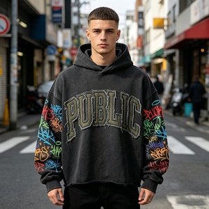 Fabricant OEM/ODM – Sweat à capuche homme personnalisé, style vintage, broderie appliquée, streetwear, coupe oversize, imprimé graffiti, tissu épais - Product Image 3
