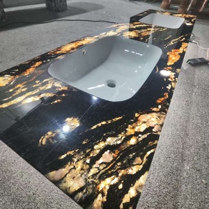 Lavabo de <span class=keywords><strong>Baño</strong></span> Moderno de Mármol Negro Natural con Flores Doradas, Diseño Cuadrado de Doble Ranura, Montaje en Pared, para Uso en Hoteles, con 5 Años de Garantía - Product Image 6