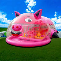 Trampoline gonflable intérieur et extérieur pour obstacles, équipement de jeu gonflable commercial, aire de jeux pour cochons roses avec tente à bulles