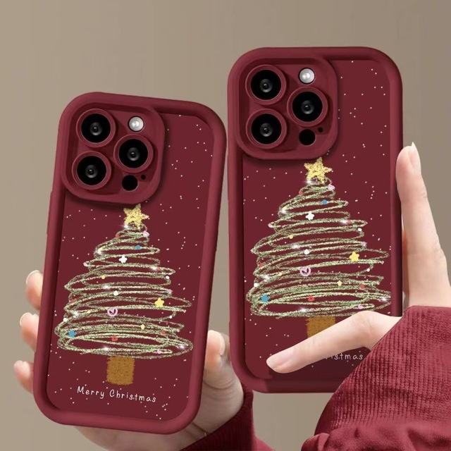 Fashion Design Cute Christmas Tree Cartoon Frosted Luxury UV Painted Soft TPU Shockproof Protective Mobile Phone Cases for