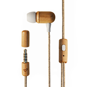 Écouteurs écologiques en bois de cerisier (Mini jack, Intra-auriculaires, Bois durable, Câble en chanvre, Micro, Commande vocale) - Product Image 1