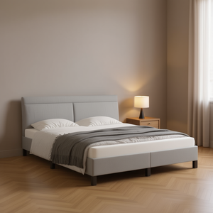 Base de Cama Tapizada en Tela Gris Claro, Diseño Minimalista, Tamaño Queen, Muebles para Dormitorio - Product Image 2