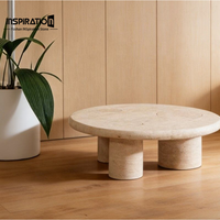 Table basse ronde moderne en travertin naturel, mobilier d'extérieur de luxe pour hôpitaux et cafés