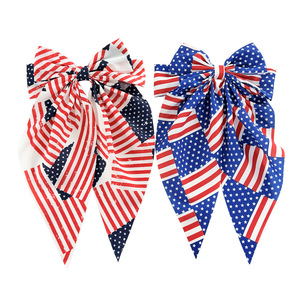 Pinza para el pelo con lazo grande y estampado de bandera americana, cinta larga flotante, pasador de resorte, accesorio para el pelo para mujer para el Día de la Independencia - Product Image 5