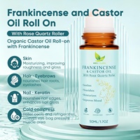 50ML/1.7OZ Huile de Frankincense et de Ricin Bio avec Applicateur à Bille en Quartz Rose 100% Pure Pressée à Froid, Idéale pour le Visage, le Cou et l'Abdomen