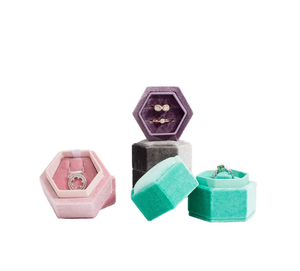 Hot Sale Customized logo Hexagonal Velvet Double <b>Ring</b> Jewelry <b>Box</b> Proposal Birthday Jewelry Storage Packaging Jewelry <b>Box</b> - Product Image 1