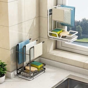 Étagère <span class=keywords><strong>de</strong></span> cuisine en métal à double usage, sans perçage, à suspendre au mur, pour torchons, <span class=keywords><strong>vaisselle</strong></span>, plateau <span class=keywords><strong>de</strong></span> rangement, égouttoir <span class=keywords><strong>de</strong></span> table, pour utilisation au sol dans la cuisine - Product Image 2