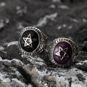 Bague étoile à cinq branches en acier inoxydable, sertie d'une monture, bijoux de fête SA505 - Product Image 4