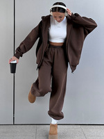 Nouvel ensemble sweat à capuche et pantalon de jogging pour femme 2026 – Couleur unie, cardigan zippé, tenue deux pièces