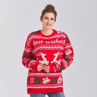 Pull en tricot respirant rouge à motif de dessin animé, 100 % acrylique, col rond, pull de Noël, pull d'hiver confortable, cadeau de fête pour la famille
