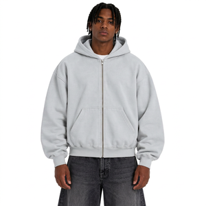 Sudadera con Capucha AURA para Hombre, Color Gris Claro, Cierre de Cremallera, Felpa, Corte Regular, para Otoño, 100% Algodón, 350g - Product Image 1