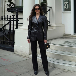 Blazer <span class=keywords><strong>Oversize</strong></span> in Pelle Goffrata Effetto Coccodrillo da Donna ZIAI |   <span class=keywords><strong>Giacca</strong></span> in <span class=keywords><strong>Ecopelle</strong></span> Nera, Abbigliamento Casual e Formale per Tutte le Stagioni - Product Image 6
