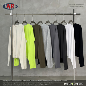 เสื้อยืดสตรีทแวร์ผู้ชาย แขนยาวทรงบ็อกซี่ ตัดสั้น ผ้าคอตตอน 100% 235GSM รับสกรีนโลโก้ตามสั่ง ขายส่ง - Product Image 1