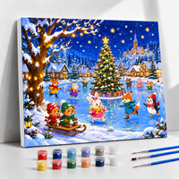 Kit de peinture par numéros sur toile de coton avec cadre en bois, paysage d'hiver, décoration de Noël pour la maison, cadeau