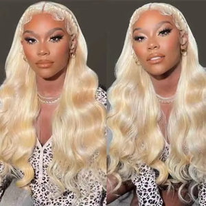 新着ブラジル人613金髪ロングボディウェーブ100% レミー人毛HDレースフロントウィッグ用大型キャップ着用黒 - Product Image 3