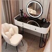 Coiffeuse de chambre à coucher avec panneau massif, éclairage intégré et rangement compact pour petits appartements