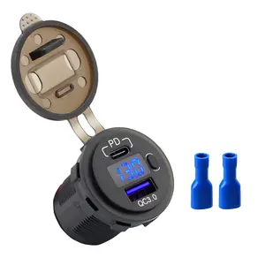 48W PD3.0 Type-C QC3.0 12V USB Charger with LED Voltmeter on off Switch Fast Car Charger