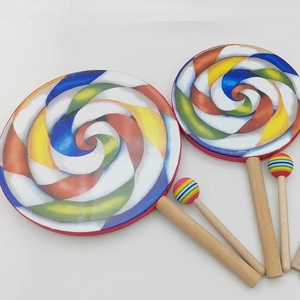 Wholesale Rainbow Spiral Lollipop Hand <b>Drum</b> Natural Wood Handle Orff Percussion Instrument For Toddler Rhythm Sensory - Product Image 2