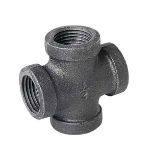 Malleable Iron Cast Pipe Fitting Cross 4 Way Tee 1/2 Inch- Threaded Pipe Nipples Black For DIY Decor Or Industrial Vintage Style