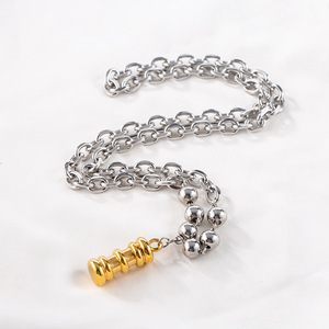 Chinese Style Minimalist Metallic Necklace <b>Titanium</b> Steel <b>Chain</b> Gold Lucky Cylinder Pendant Gift Jewelry - Product Image 1