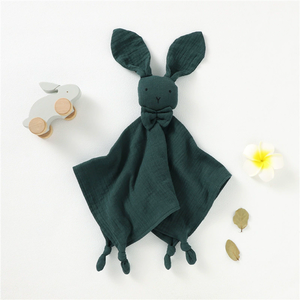 Couverture de sécurité douce en coton biologique pour bébé nouveau-né, crochet en mousseline, adorable tête de lapin, couverture de confort pour nourrisson, vente chaude - Product Image 2