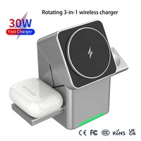 Cargador Inalámbrico Magnético Giratorio Qi2 de 25W 3 en 1 para iPhone 15 Pro Max 14 13 Samsung Galaxy S24 S23 S22 Xiaomi IWatch Airpods