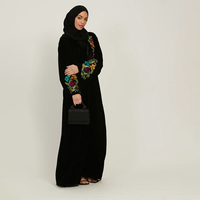 Abaya noire d'hiver de Dubaï, brodée en 3D, vêtements islamiques, vêtements de luxe, abaya en velours ornée de fleurs brodées